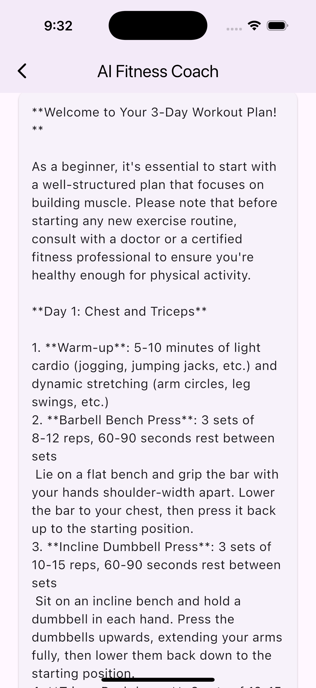 AI workout result