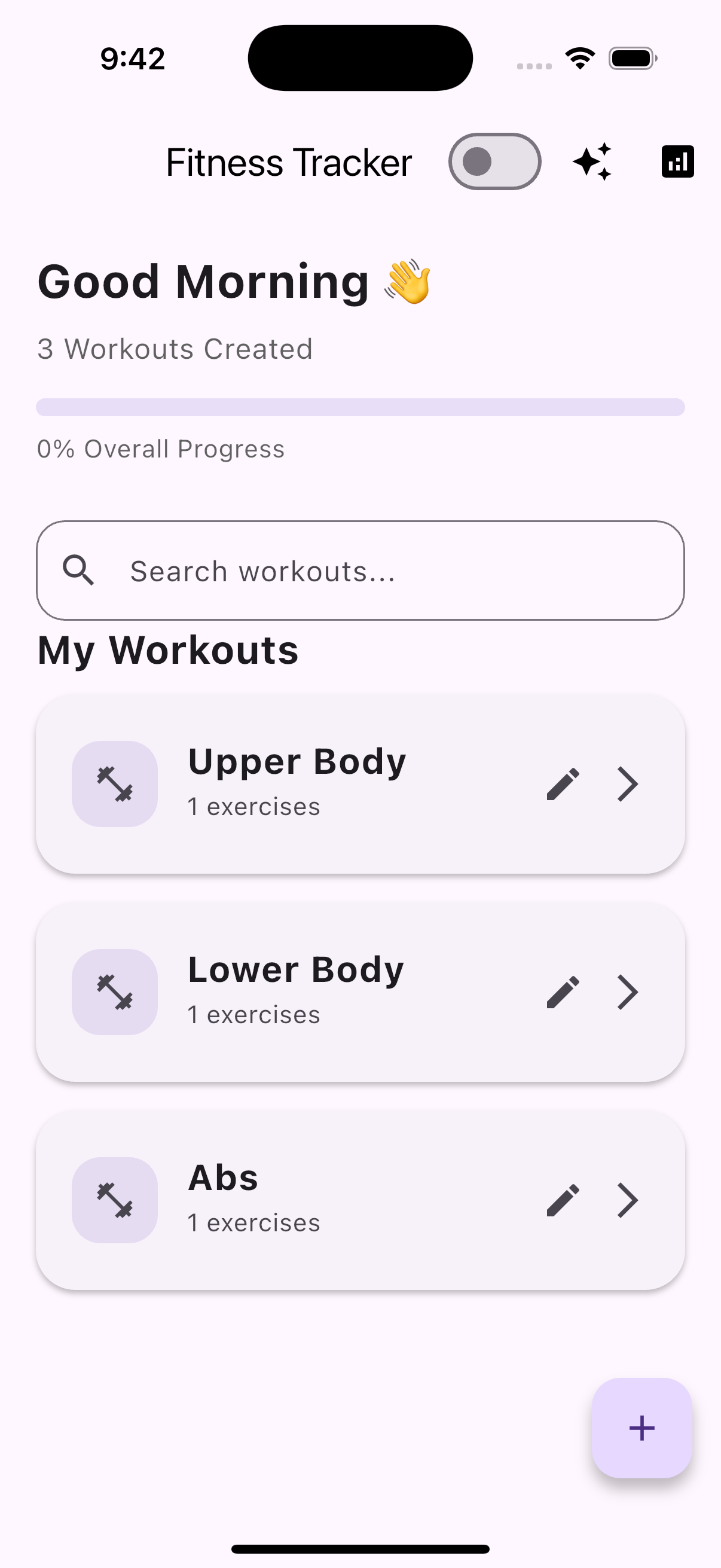 Fitness tracker home screen