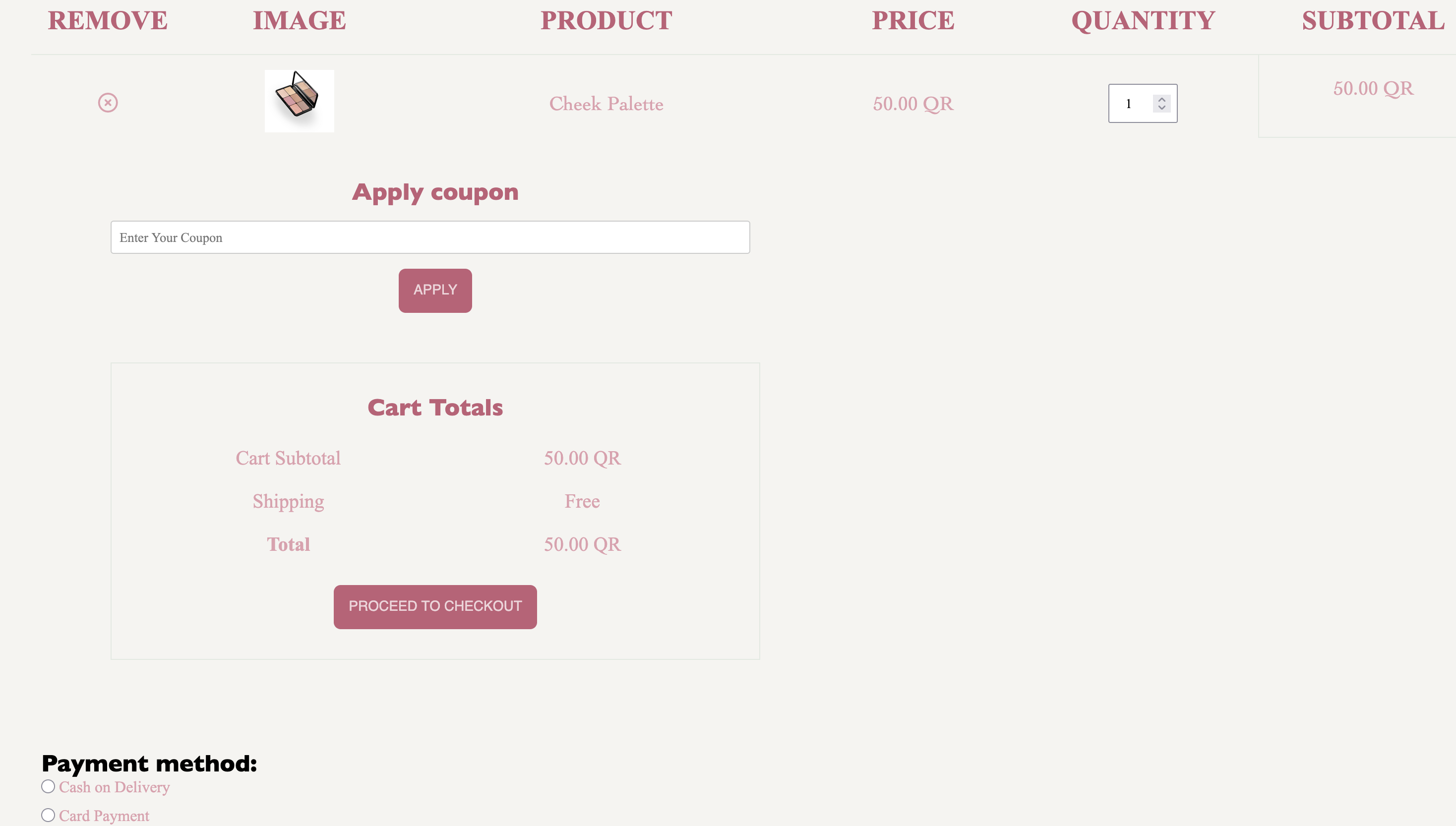 Glam Market cart page