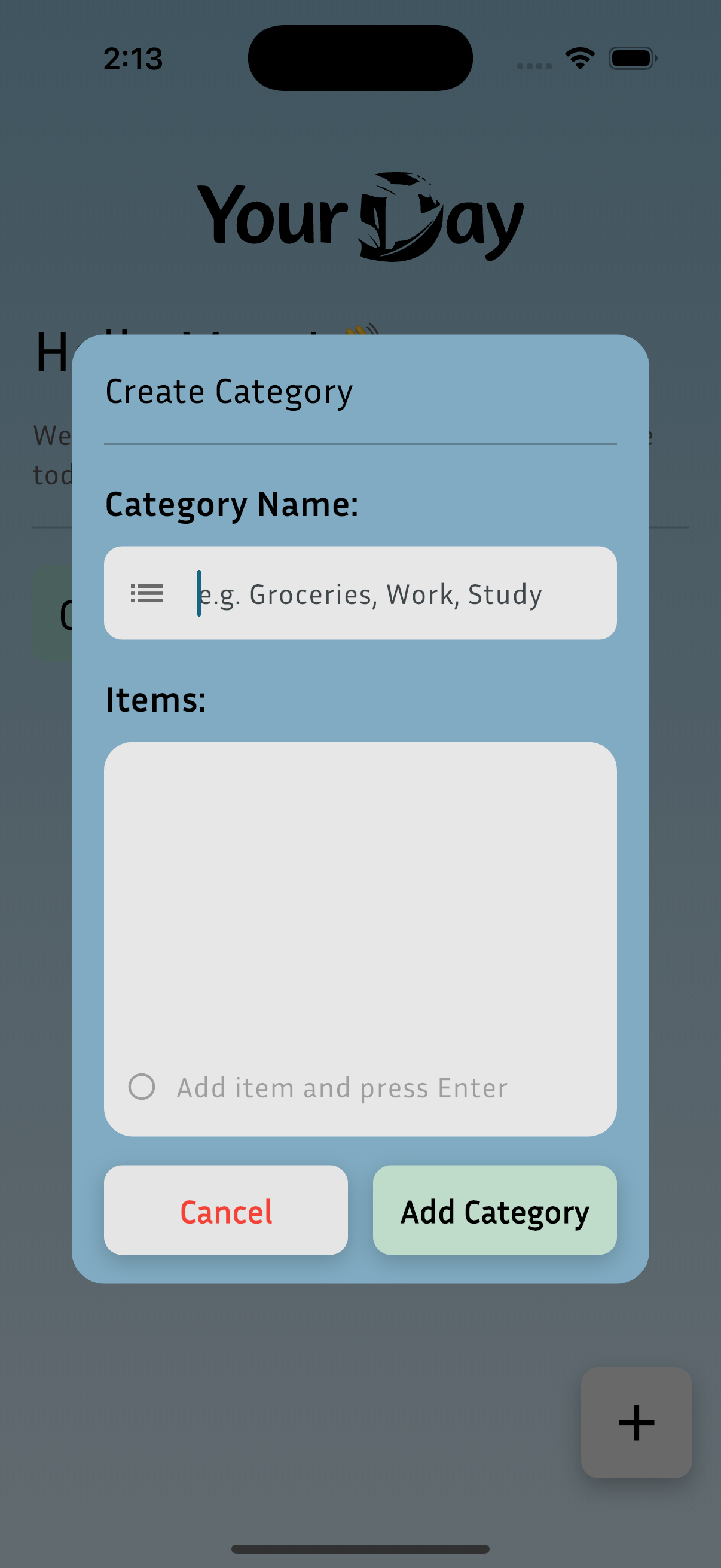 Create category screen