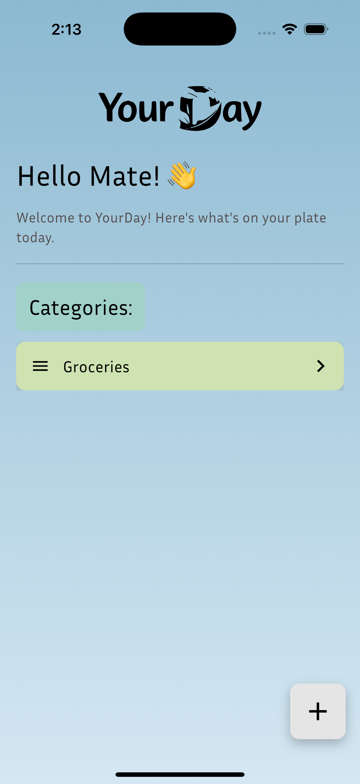 Category card screen