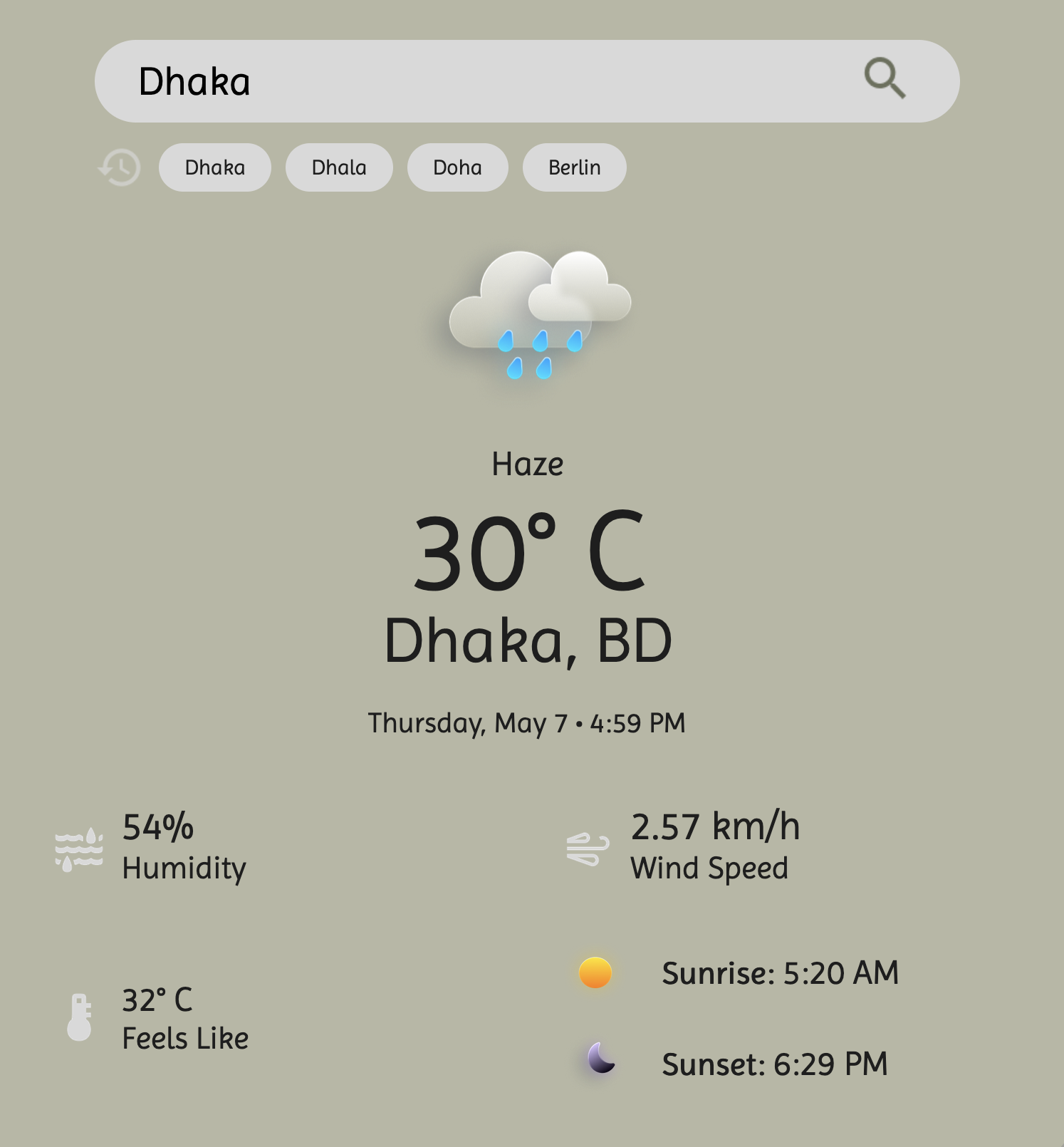 Weather App recent search history design